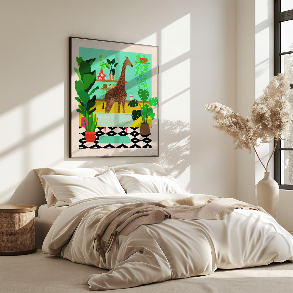 Giraffe Bathtime | Poster