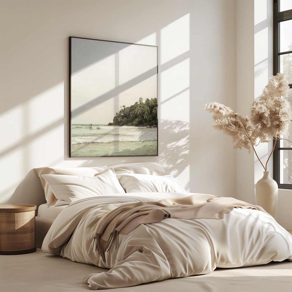 Tranquil Beach Scene With Lush Palm Trees | Poster