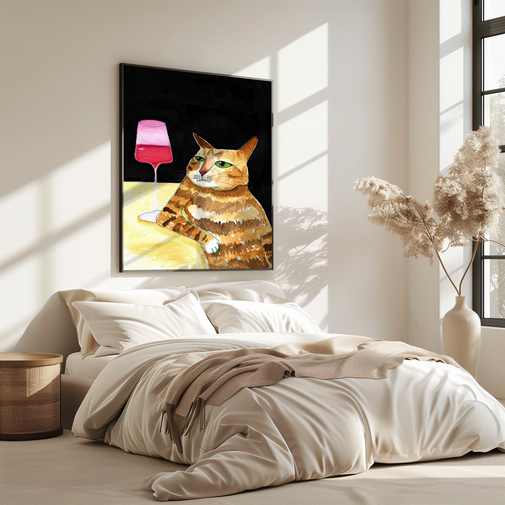 Cat Friday Night Drinks Wine Funny Cat Humour | Poster