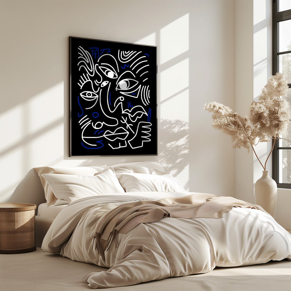 White And Blue Lines On A Black Background | Poster