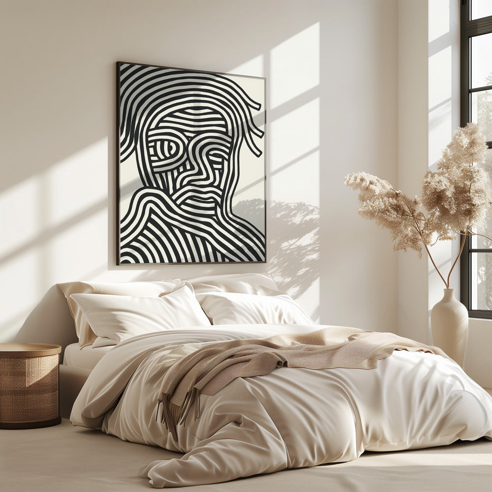 Stylized Human Face With Black Stripes | Poster