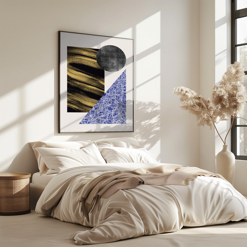 Geometric Shapes With A Black And Gold Textured | Poster