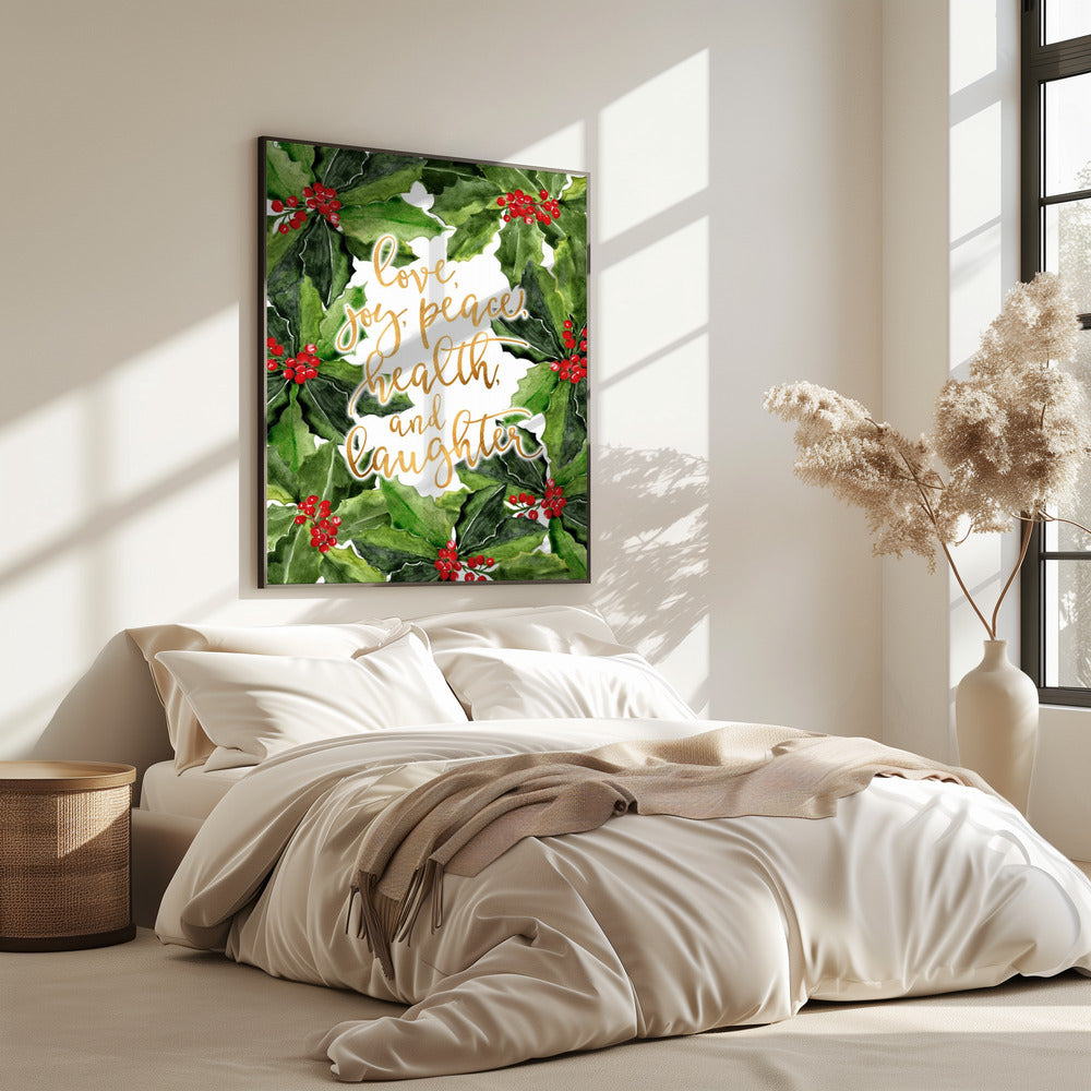 Holly floral art with holiday wishes | Poster