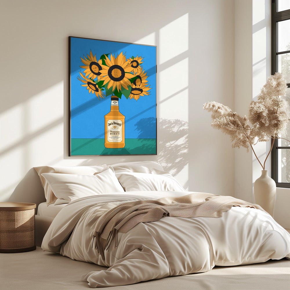Sunflowers in Honey Whiskey Retro Illustration | Poster