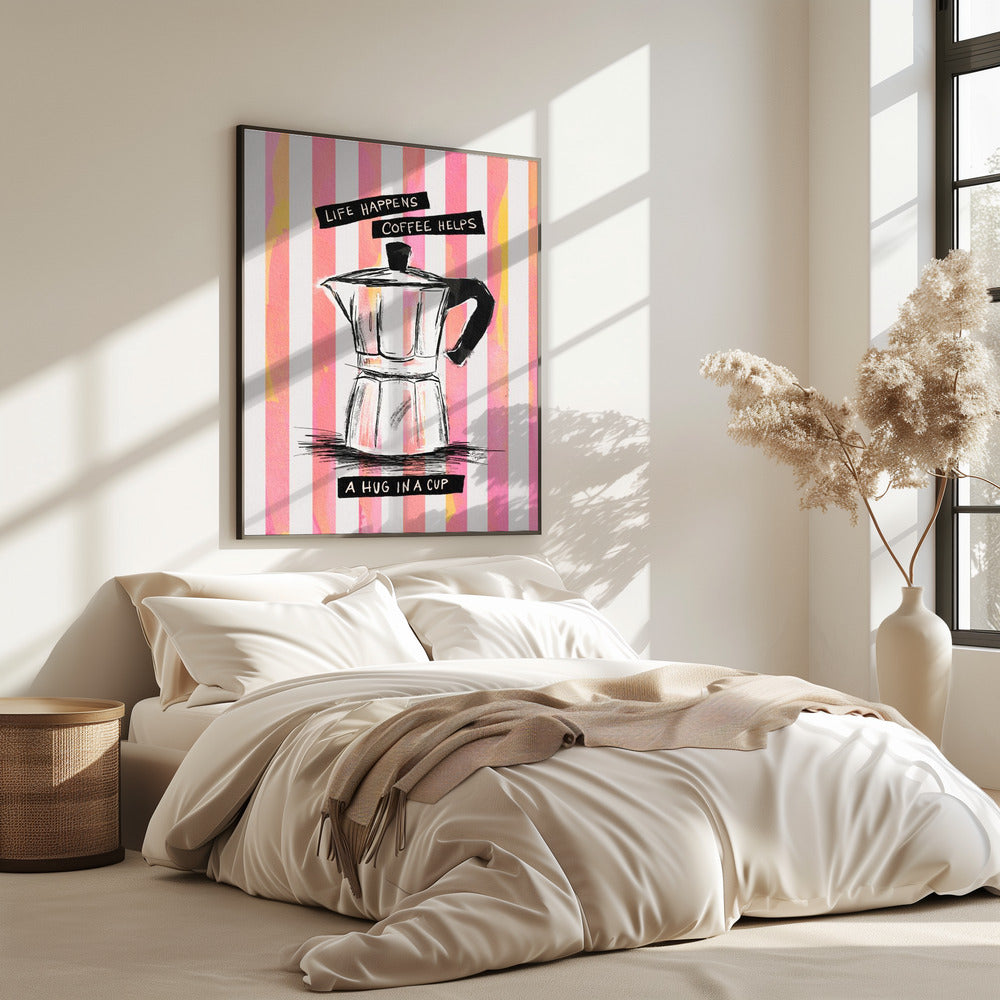 Mocca Coffee on Stripes - Hug in a Cup | Poster