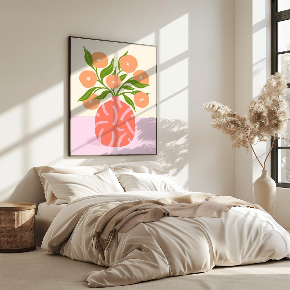Flowers in Coral Vase | Poster