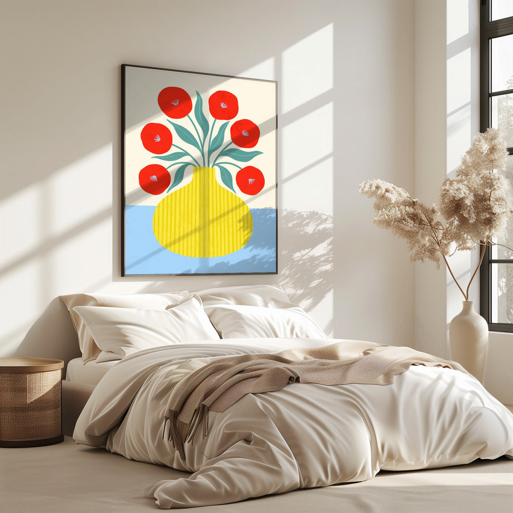 Red Flowers in Yellow Vase | Poster