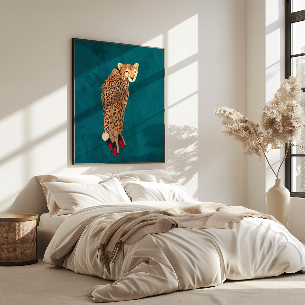 Turquoise cheetah in heels | Poster