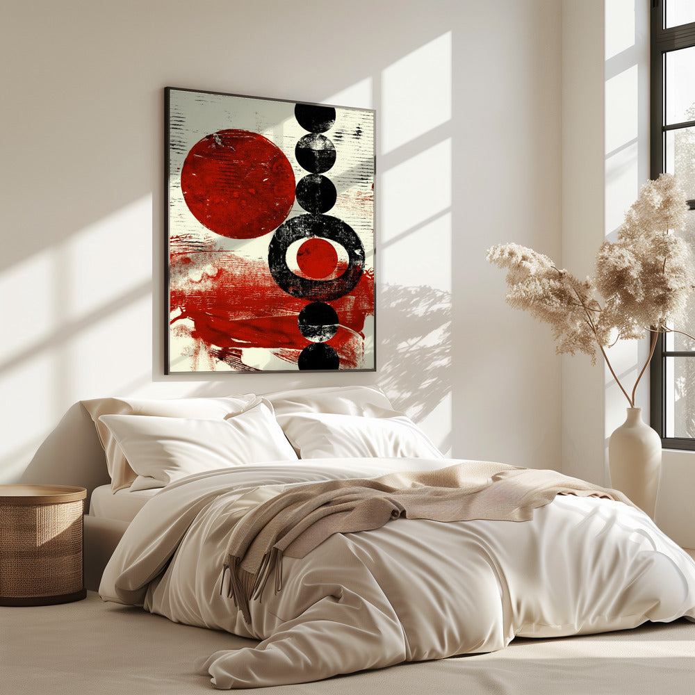 Geometric Shapes with Red and Black Circles | Poster