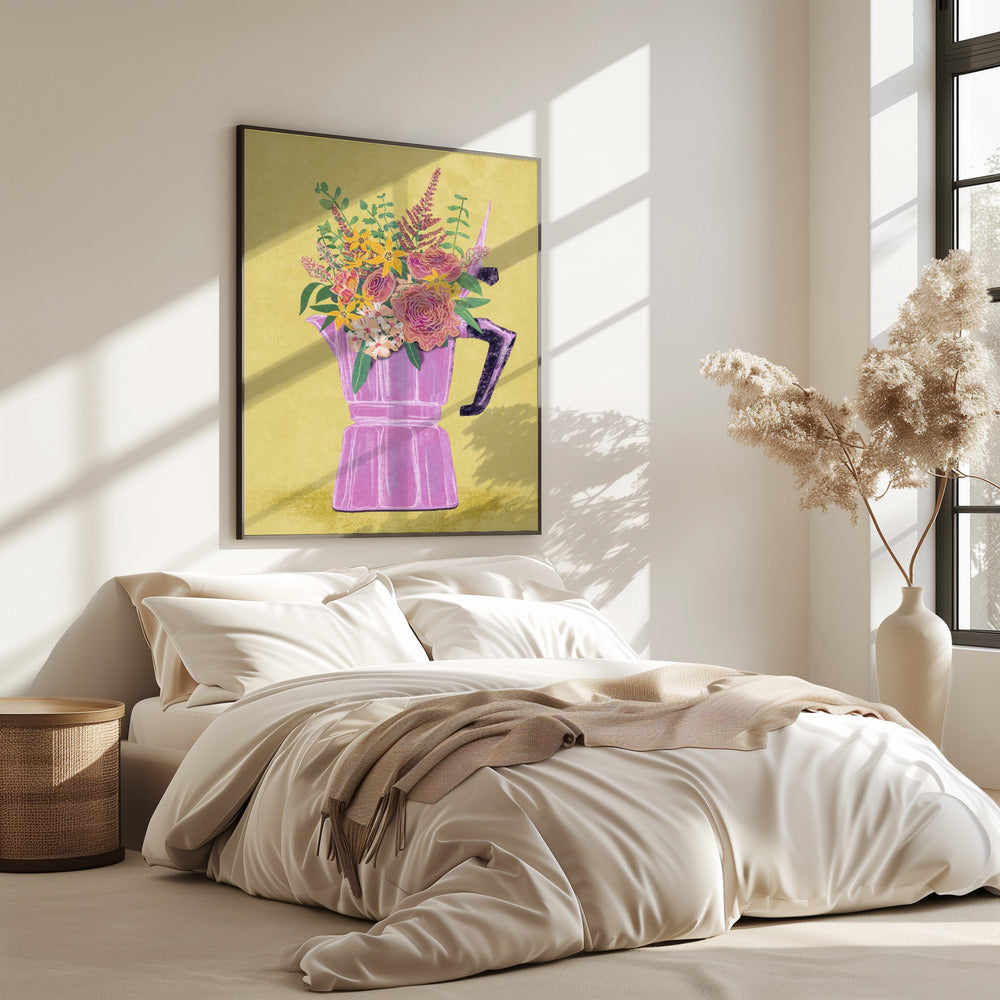 Espresso Maker with Flowers | Poster