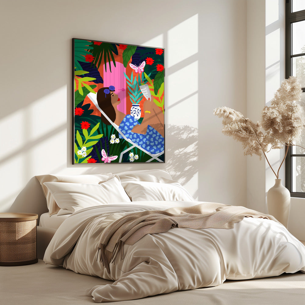 Floral Sunbathing Girl | Poster