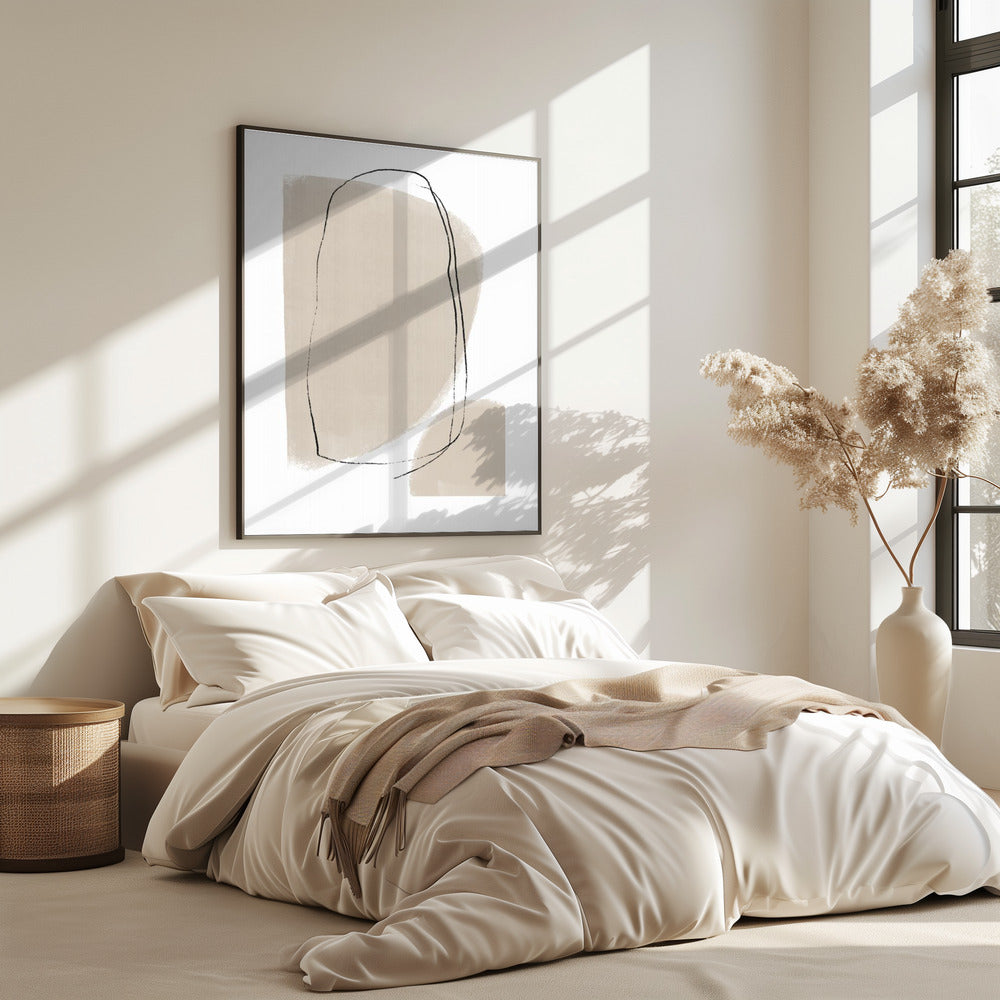 Soft Beige Shapes And Fluid Black Lines | Poster
