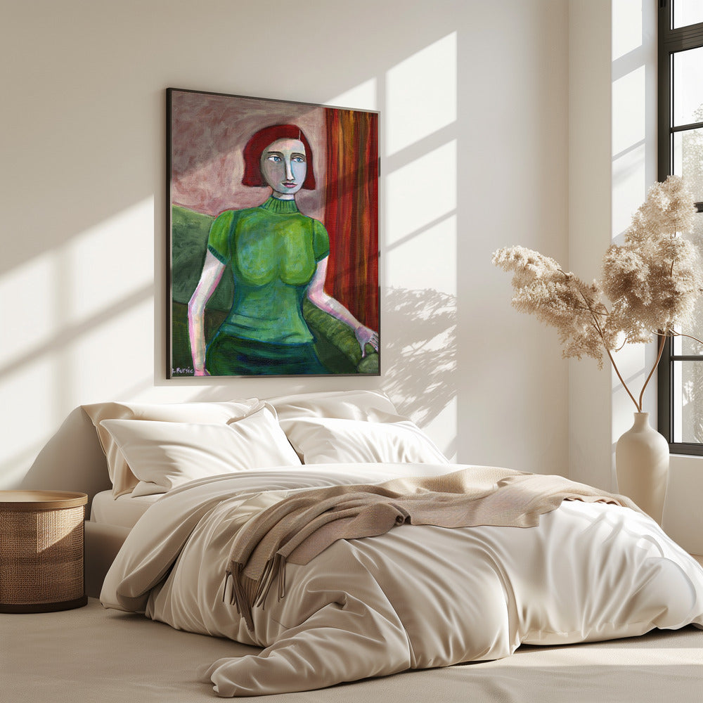 Vintage Red Head in Green | Poster