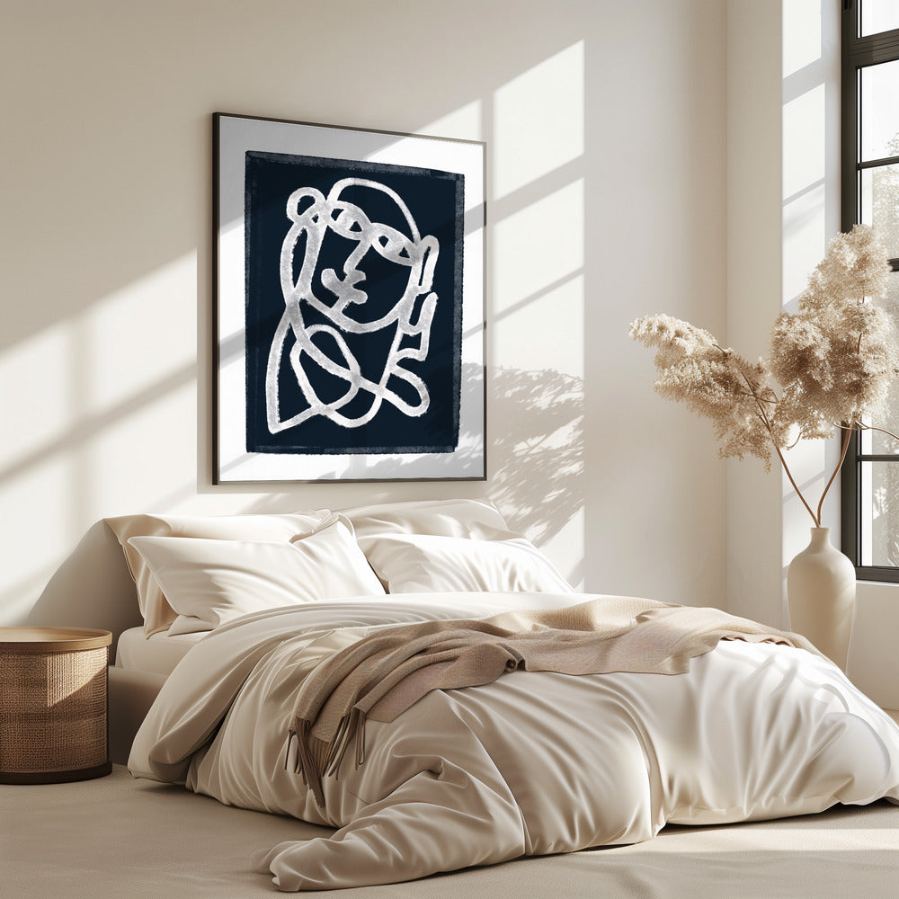 Navy Abstract Line Drawing | Poster