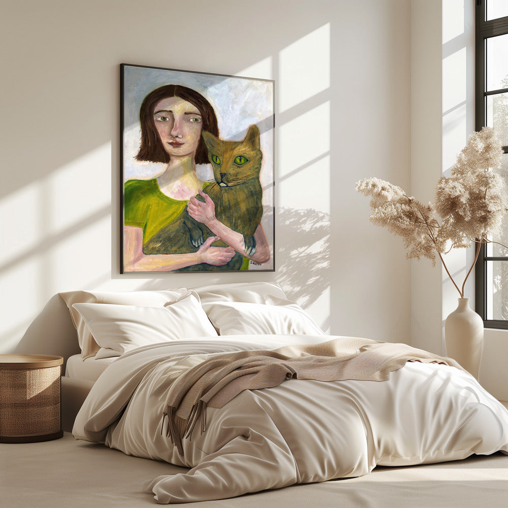 Cat Lady with Greenish Cat | Poster