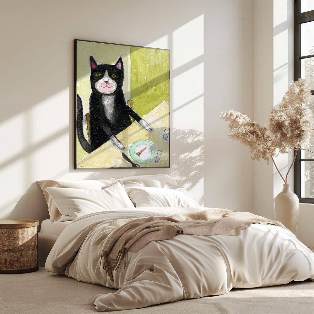 Cat having dinner | Poster