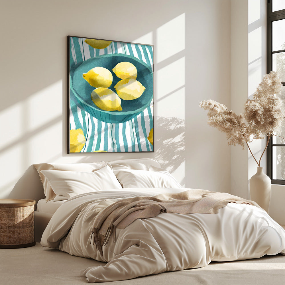 Zitronen in türkisfarbener Schale | Poster