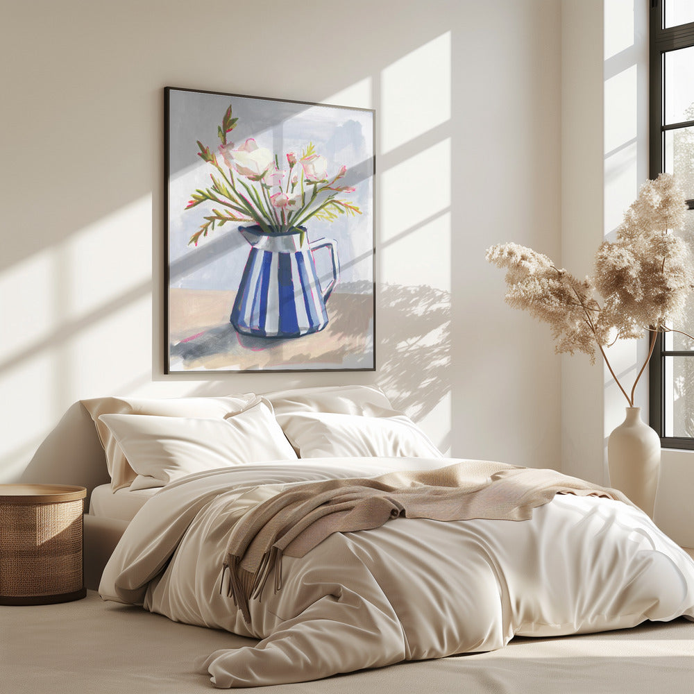 Fresh flowers in a striped vase I | Poster