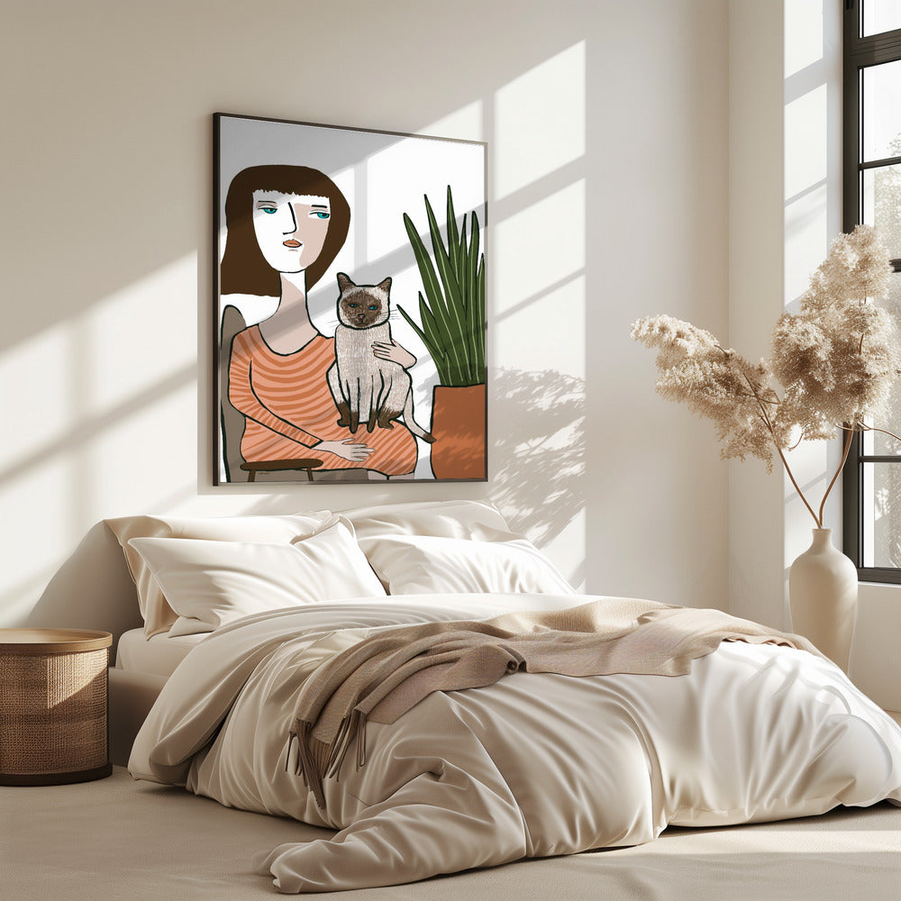 Girl with Siamese cat | Poster