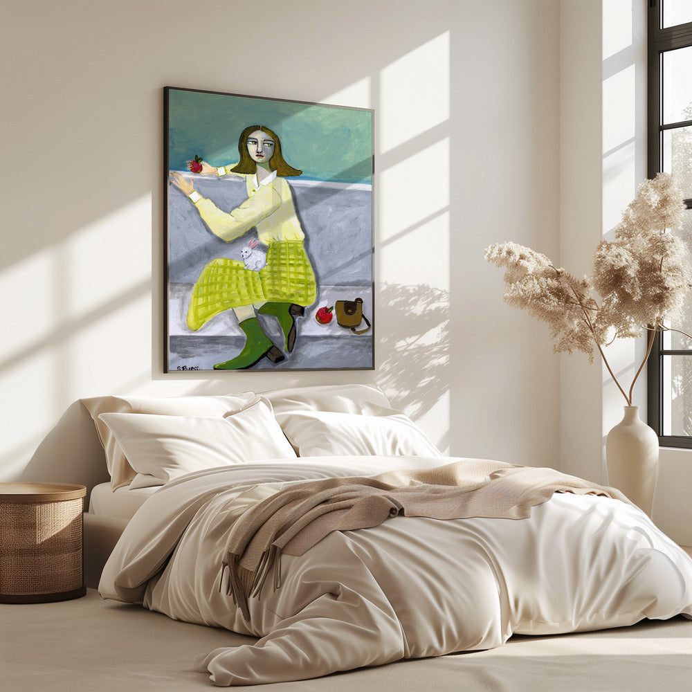 Lady and the Rabbit with apple | Poster