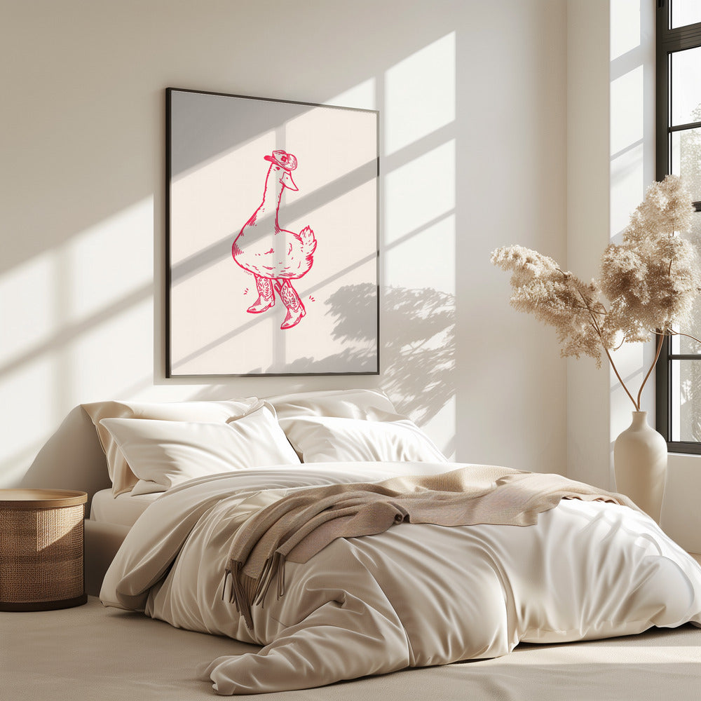 Duck wearing Western Boots in pink | Poster