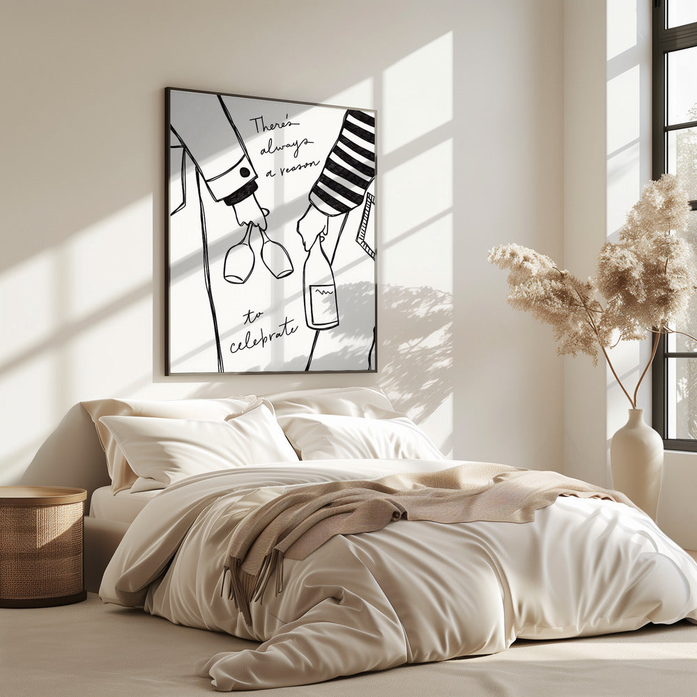 Woman holding wine bottle and wine glass (Black &amp; White) - Wine Vin Femme Noir et Blanc | Poster