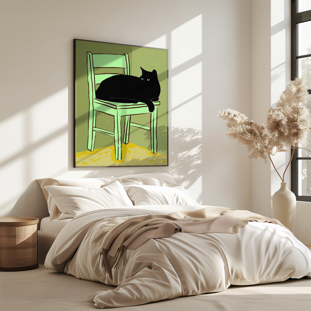 Black cat on chair | Poster