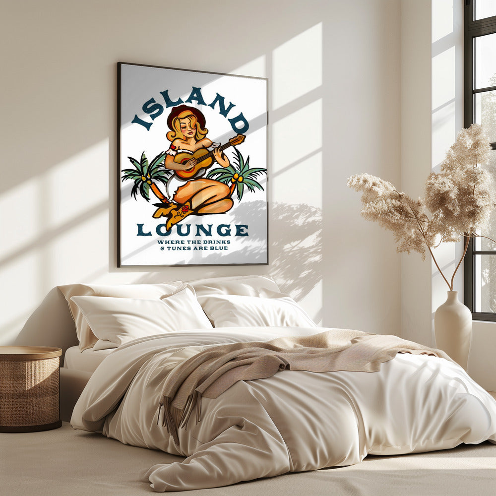 Island Lounge Tropical Pin Up Girl Playing Guitar | Poster