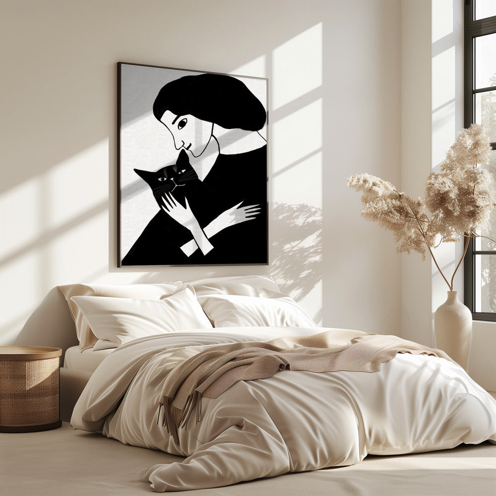 Cat Lady with Black Cat | Poster