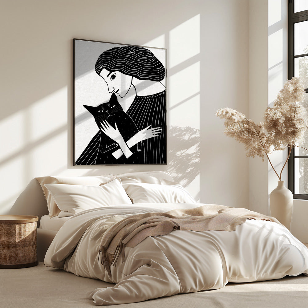 Cat Lady with Black Cat | Poster