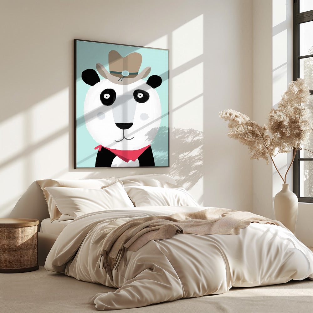 Funny Panda with Cowboy Hat by Artist Carla Daly | Poster