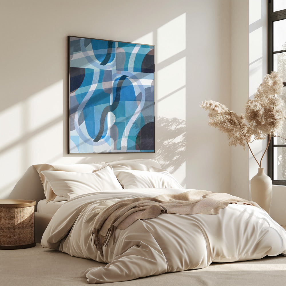 Abstract Blue and Neutral Swervy Shapes 2 | Poster