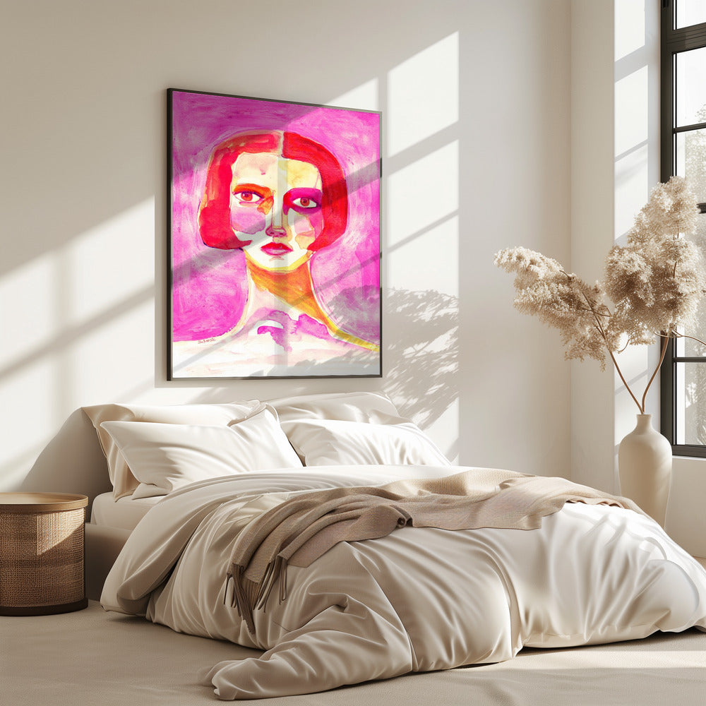 Lady with Bob haircut Hot Pink | Poster