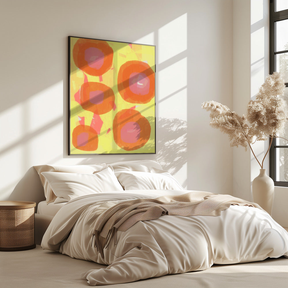 Abstract Painting. Boho roses in orange and pink on yellow. | Poster