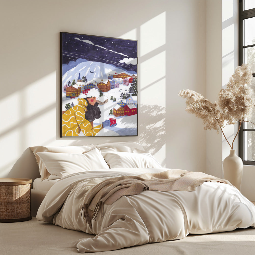 Winter Scene woman with coffee | Poster