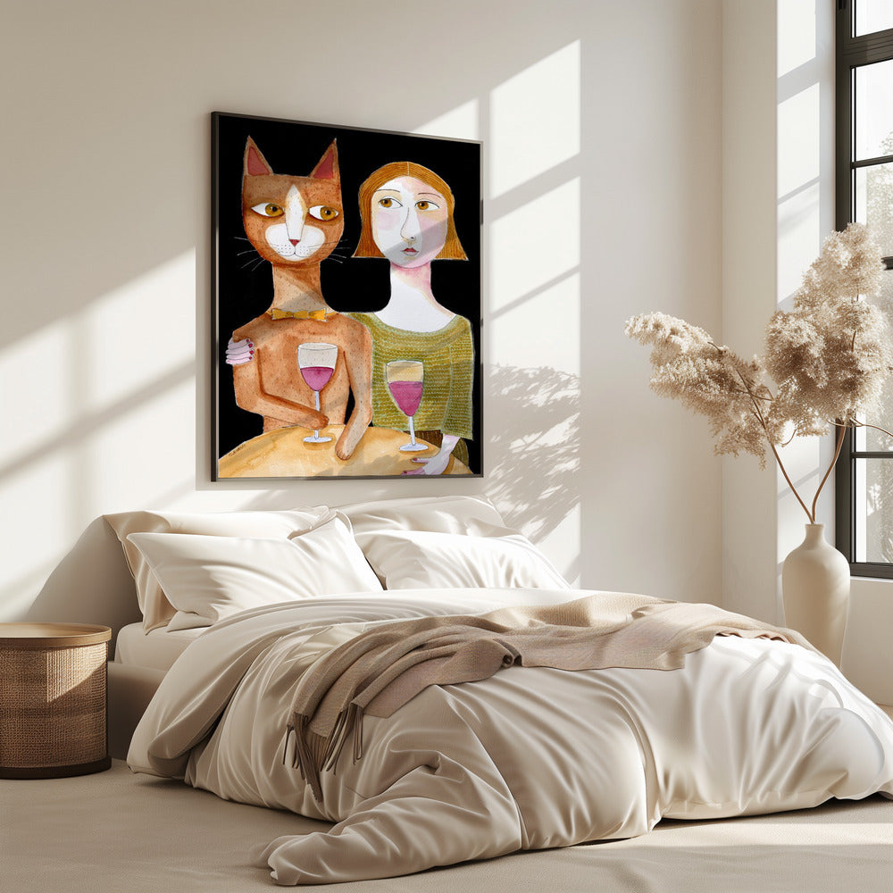 Best Friends Cat and Lady drinking wine | Poster
