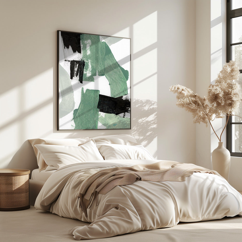 Abstract Green &amp; Black Shapes No1 Print | Poster