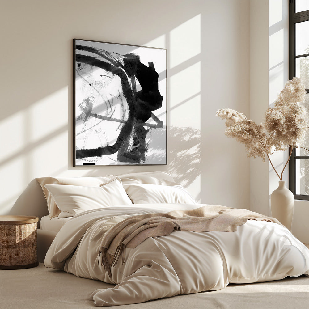 Black &amp; Grey Ink Abstract Art Print | Poster