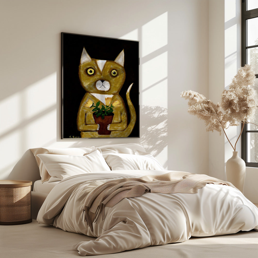 Pot Plant Cat black background | Poster