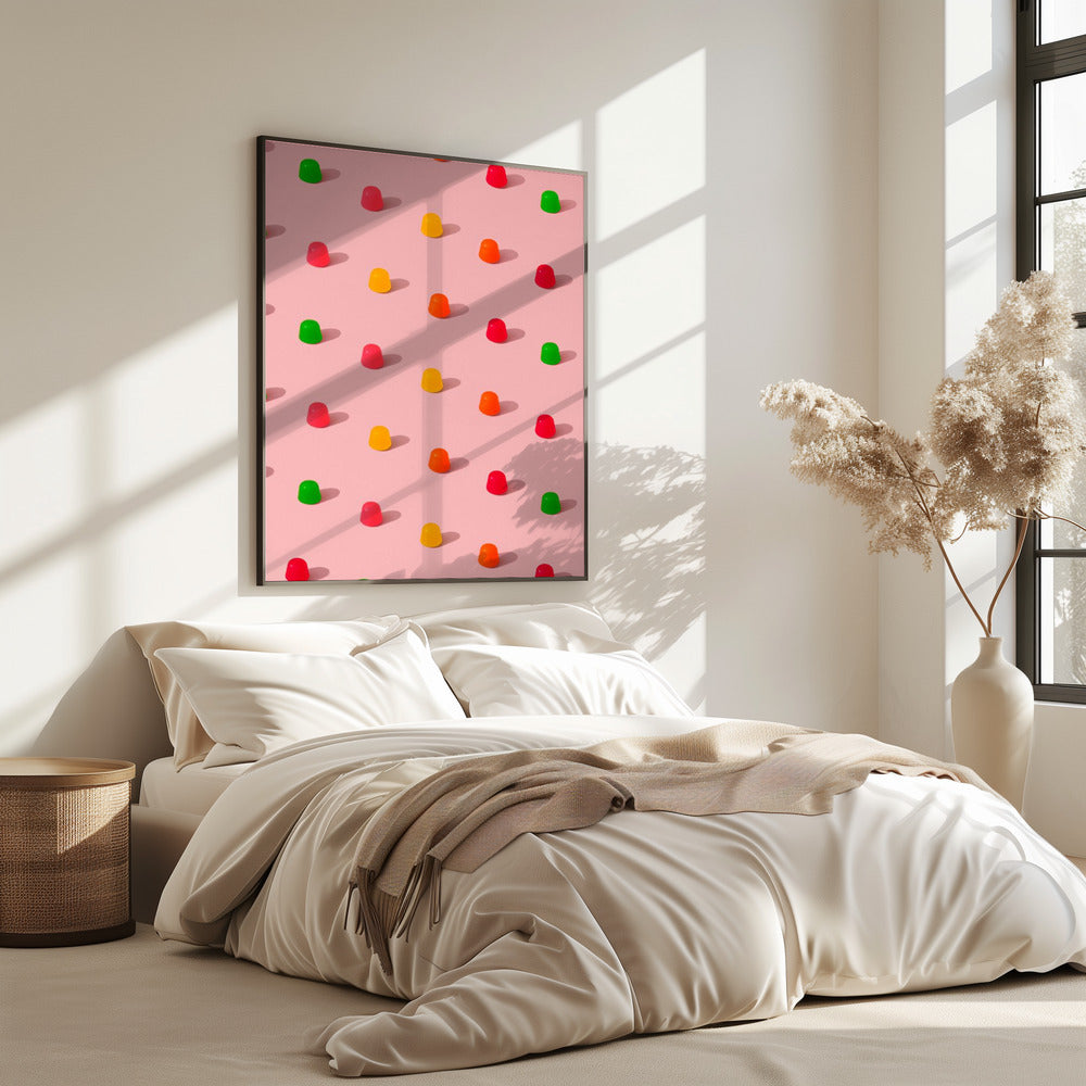 Dots Candy Gum Drops - Repeating Pattern On Pink Background | Poster