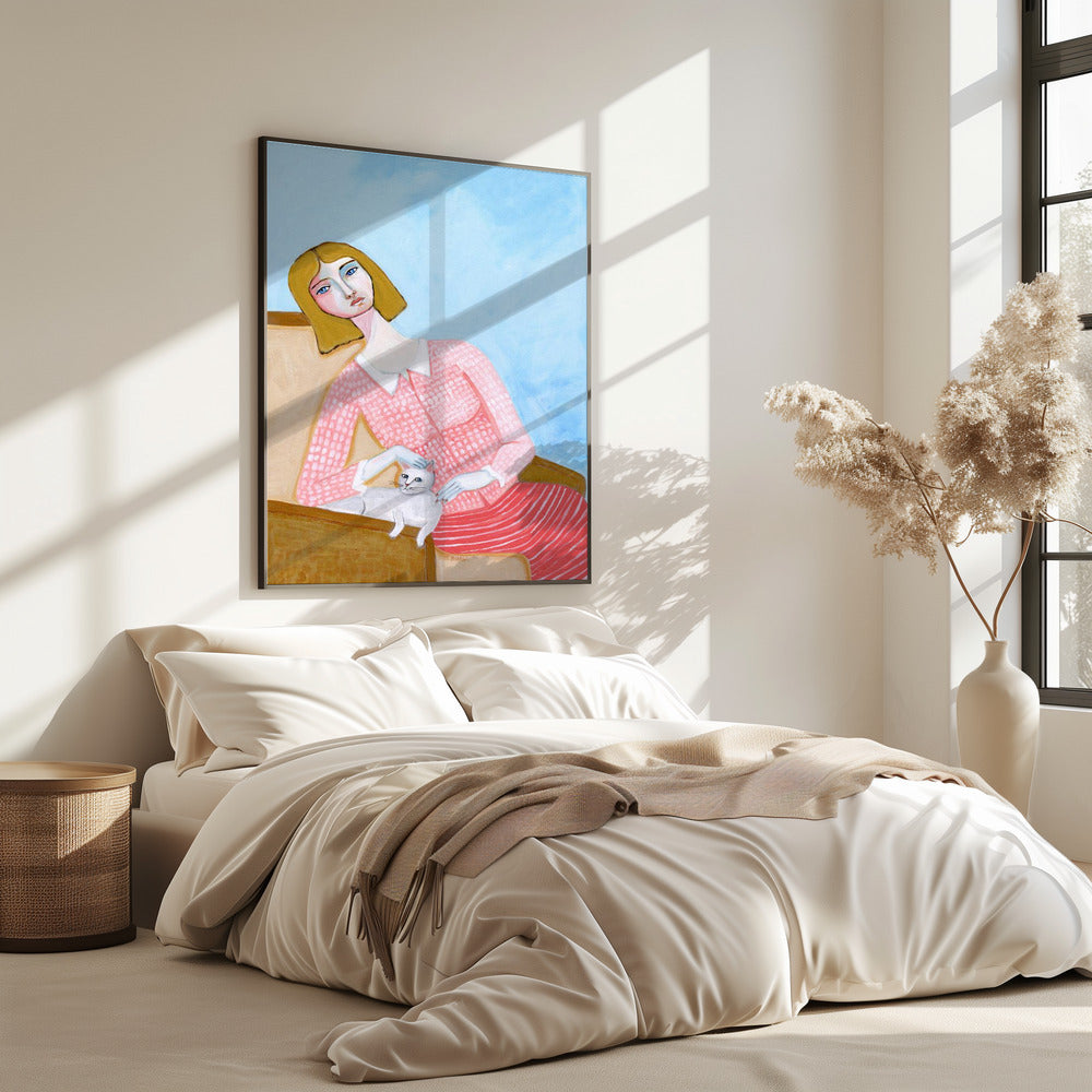 Lady with white cat | Poster