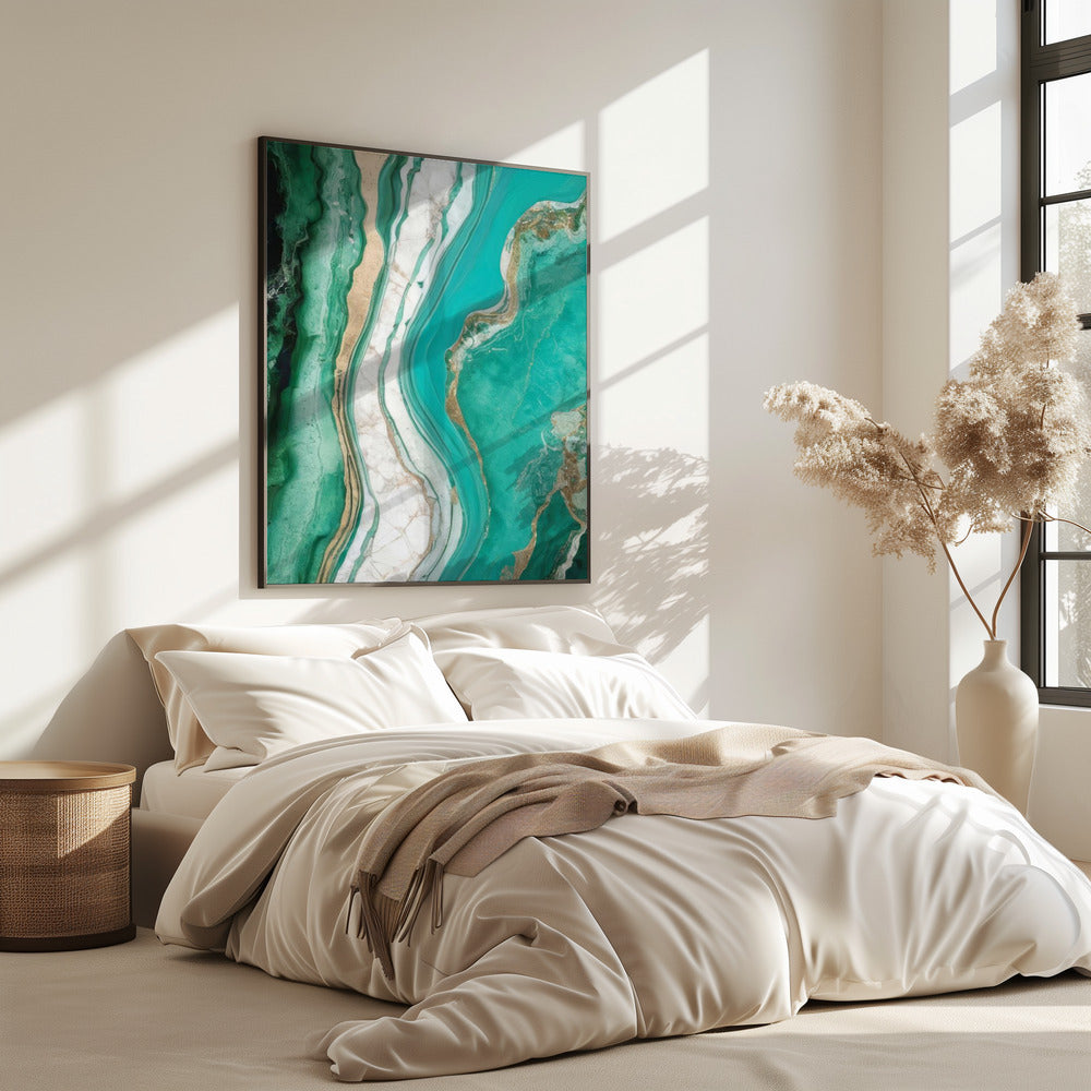 Green And Turquoise Patterns With Marbled Textures | Poster