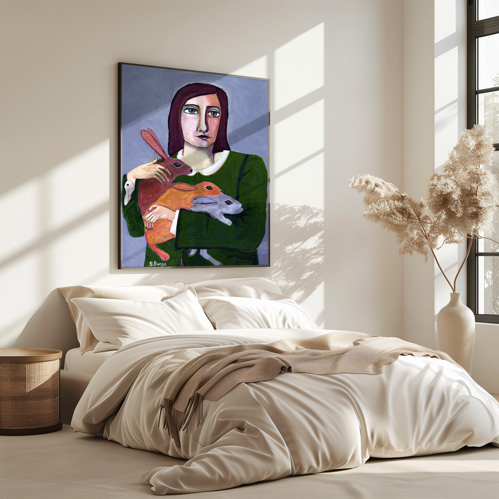 Lady with Three Rabbiets | Poster