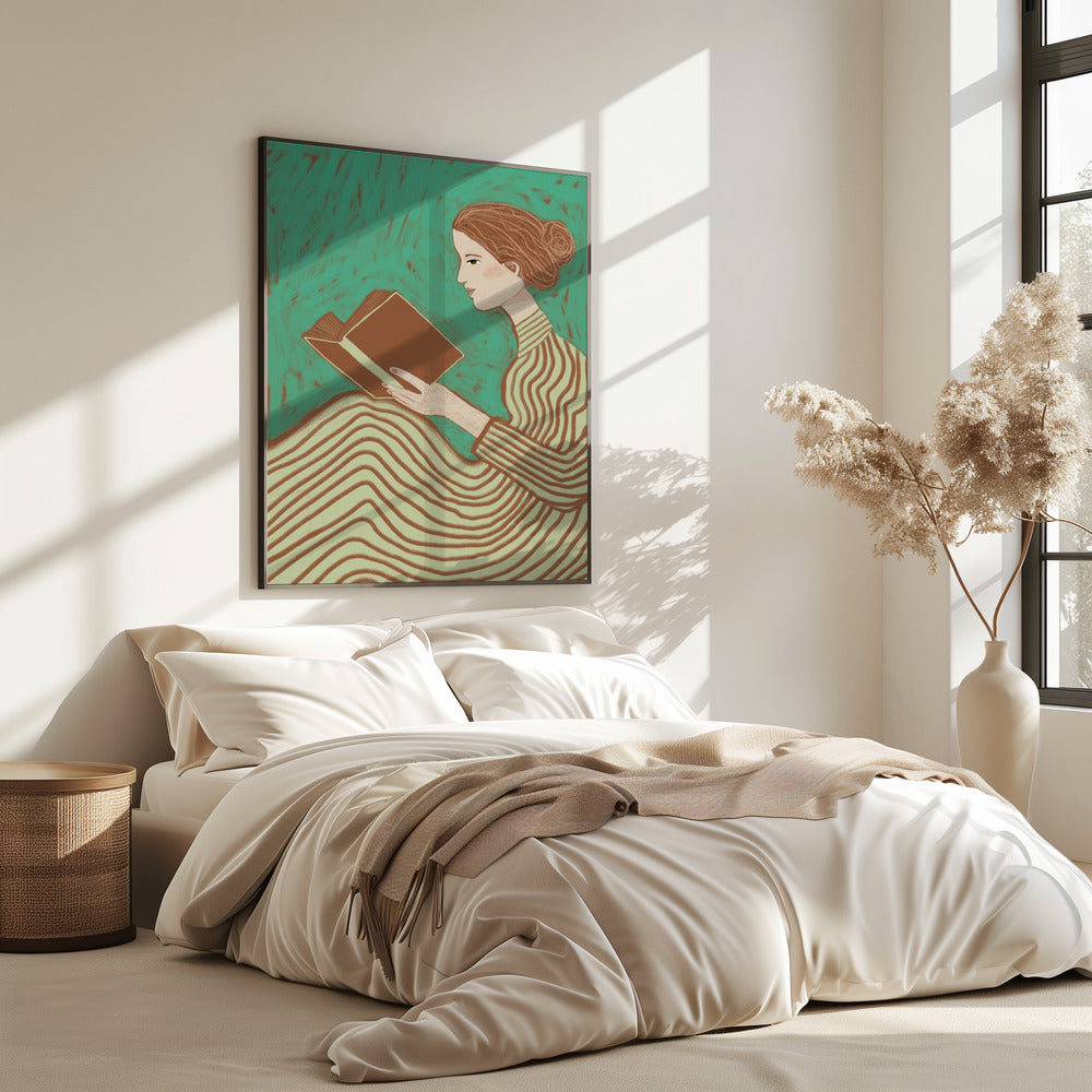 Lady reading striped dress | Poster