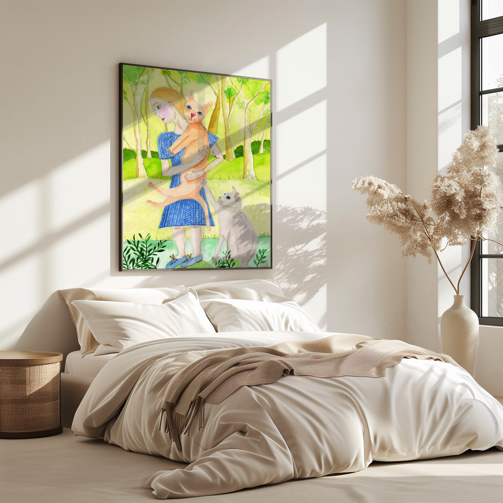 Lady with the orange and grey cat. | Poster