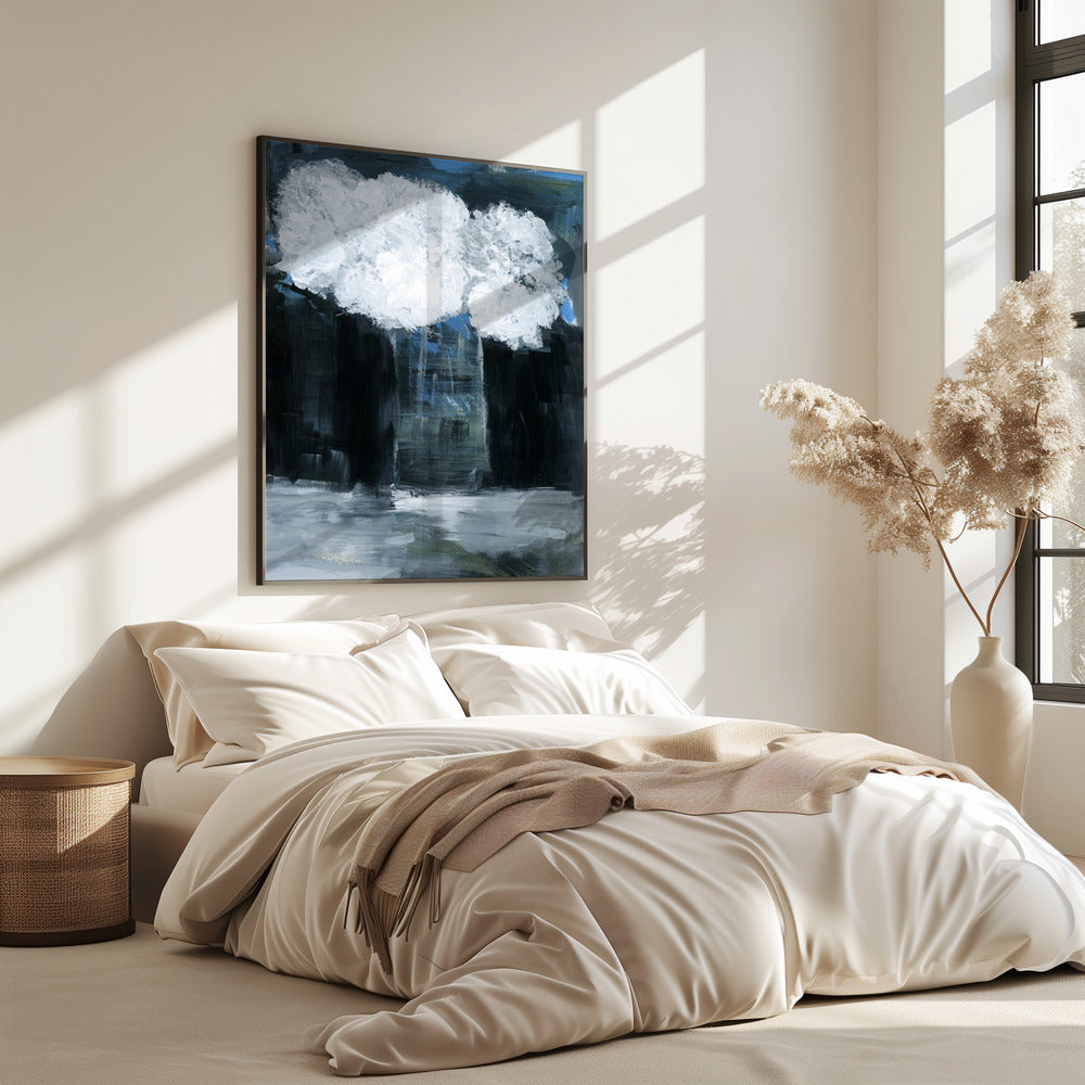 White Snowball Viburnum In Vase On Black Background | Poster