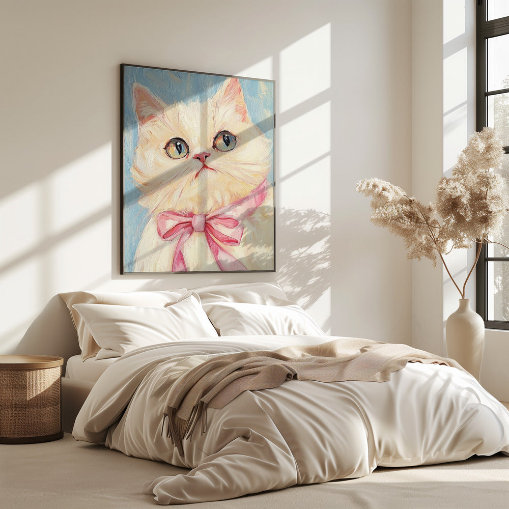 Pink Bow White Cat | Poster