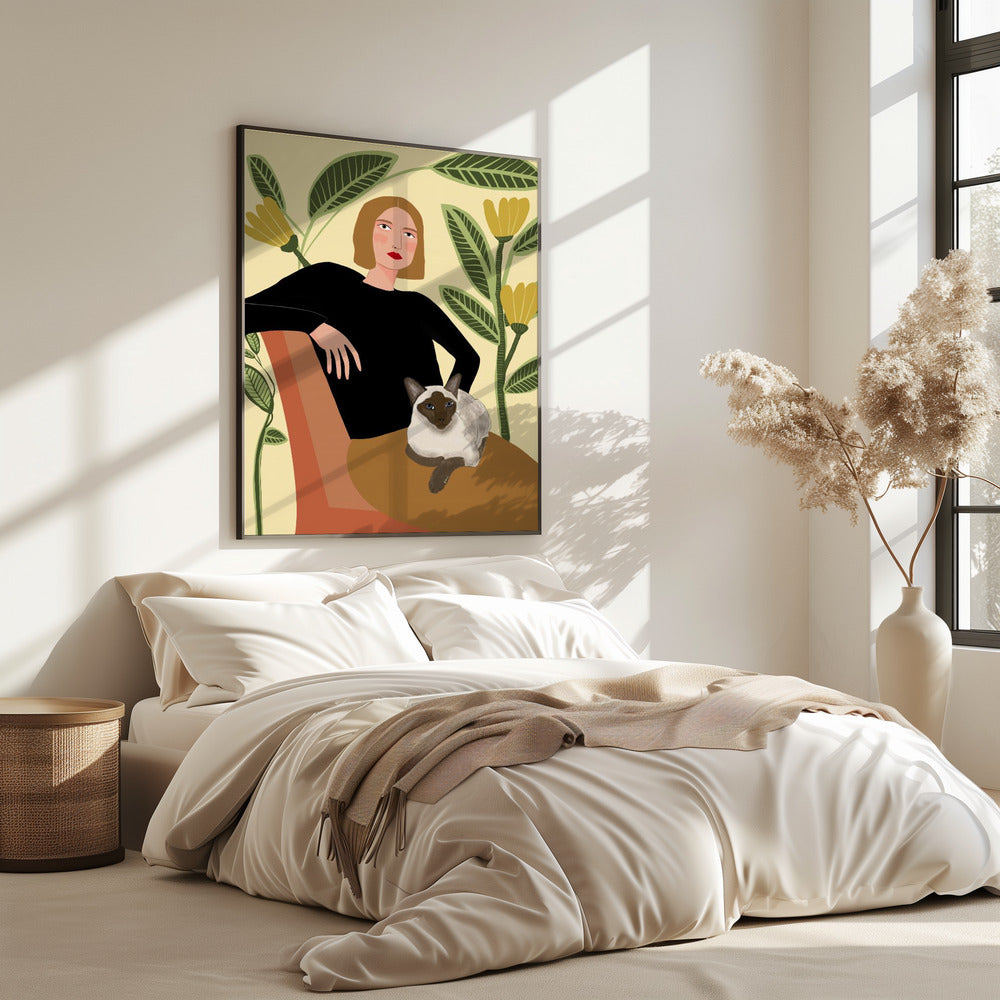 Lady with plants and cat | Poster