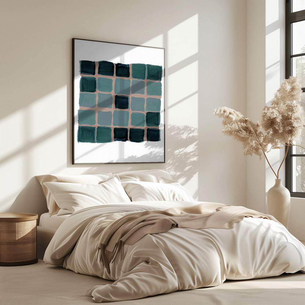 Teal Checkered Square Print | Poster