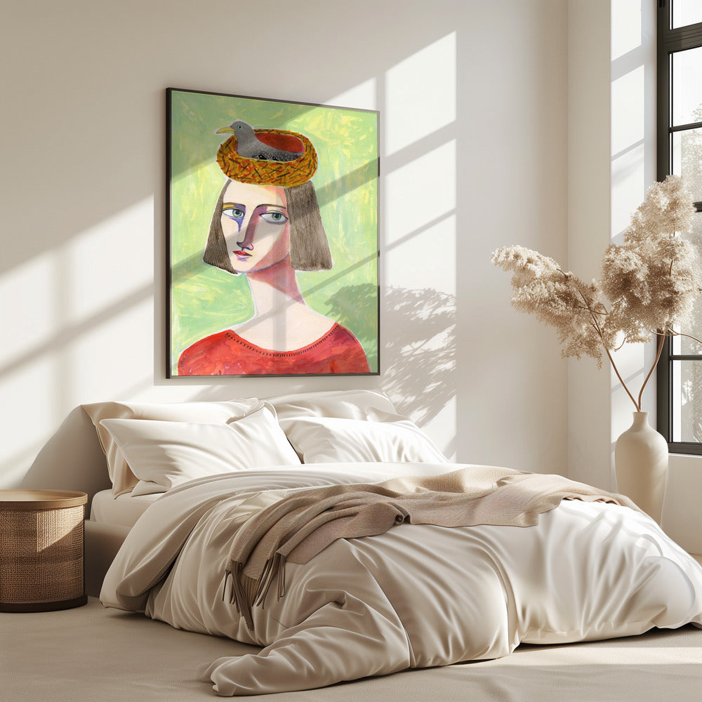 Bird Lover with Bird Nest on Head | Poster